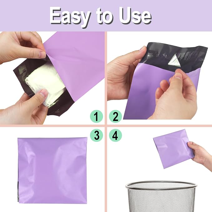 100 PCS Sanitary Napkin Disposal Bags, Feminine Hygiene Disposal Bags for Tampons and Pads, Block Odors, Self-Sealing Seals, 10.6 * 5.9 Inch (Purple)