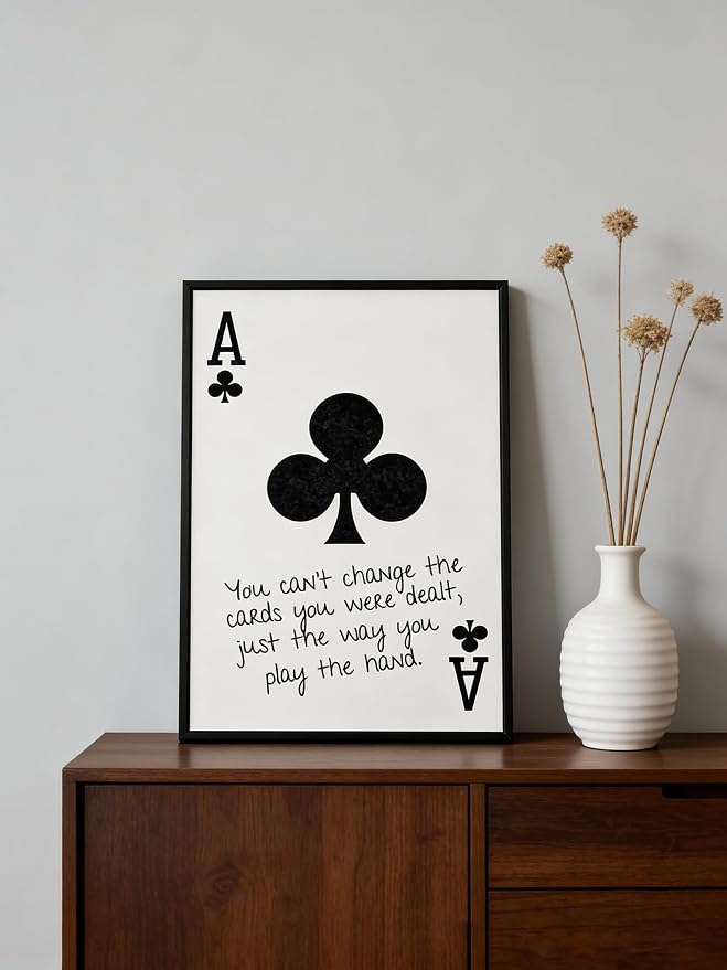 GEFQBBLD Funny Lucky Ace Poker Wall Art,Funky Mdern Canvas Black Art Prints Painting,Retro Minimalist Black and White Playing Card Posters,Trendy Aesthetic Preppy Wall Decor 16x24in Black Framed
