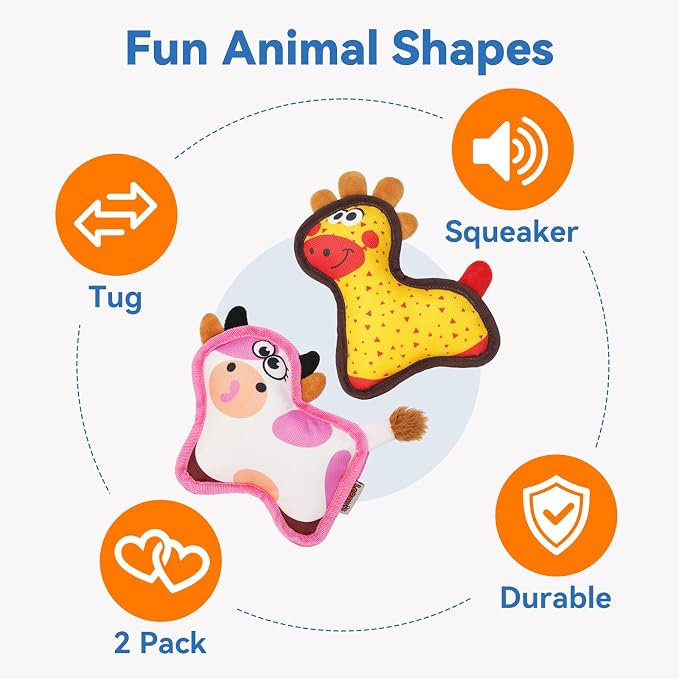 Squeaky Dog Toys for Small & Medium Dogs, Giraffe & Cow Set