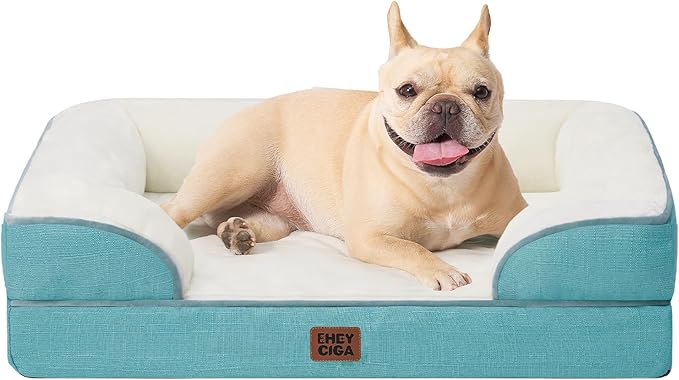 EHEYCIGA Orthopedic Small Dog Bed, Waterproof Memory Foam Washable Pet Beds | Non-Slip Bottom and Egg-Crate Foam Medium Pet Couch Bed with Washable Removable Cover, Turquoise Blue