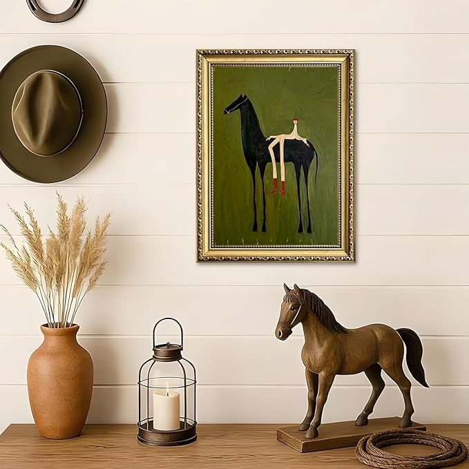 Gold Framed Abstract Horse Wall Art, Modern Western Horse Wall Decor Painting Vintage Southwestern Cowboy Canvas Prints Picture for Living Room Bedroom Farmhouse 16x24 inch
