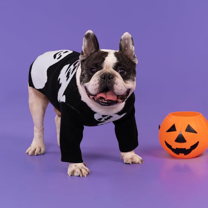 Fitwarm Halloween Ghost Dog Sweater, Funny Costumes for Dogs, Pet Apparel, Black, White, XXL
