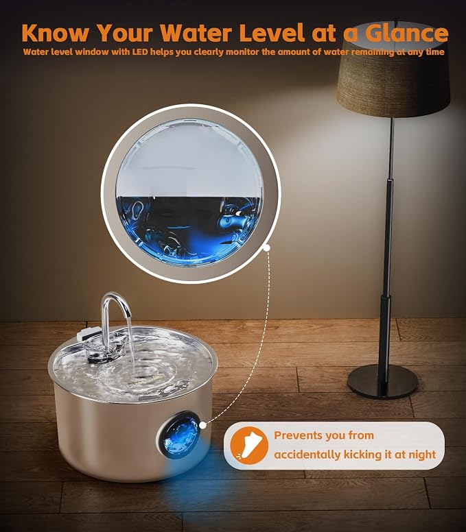 108oz/3.2L Stainless Steel Cat Water Fountain with Detachable Tank, Easy to Clean & Assemble, Pet Drinking Dispenser with Quiet Operation & LED Light, Gifts for Cats, Dogs and Small Pets
