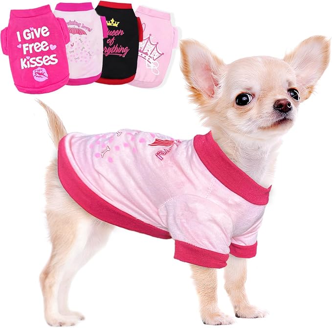 4 Pieces Dog Clothes for Small Dogs Girl Spring Summer Puppy Shirts Cute Soft Pet T-Shirt Cat Outfit for Pets Teacup Chihuahua Yorkie Clothing,XX-Small