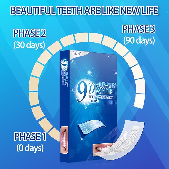 9D Sensitive Teeth Whitening Strips- Professional Enamel-Safe Formula, Fast Stain Removal for Coffee Drinkers & Smokers, Sensitivity-Free Whitening Kit-21Pairs (42Strips)