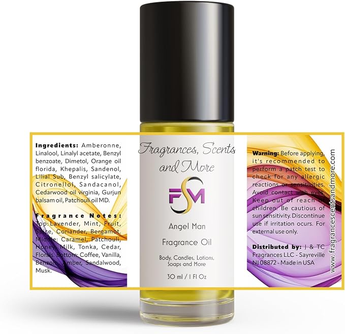 Angel Man Fragrance Oil - 1 Fl Oz Glass Roll On (30ml)