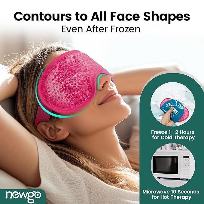 NEWGO Cooling Eye Mask for Puffy Eyes, Cold Eye Mask Eye Ice Pack for After Eyes Surgery, Tension Stress Relief, Headaches, Dark Circles - Rosered
