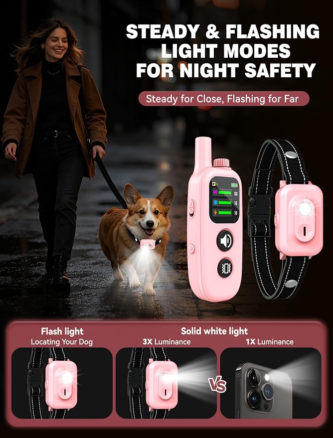 Small Dog Shock Collar with Remote - Specially Designed for Small Dogs 5-15 lbs, 5-30 lbs Puppies, Ultra-Light 0.92 Oz Dog Training Collar with Safe Beep Vibration Shock, IP67 Waterproof, Pink