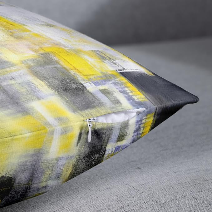 Emvency Throw Pillow Covers Set of 2, 16 x 16 Inch, Yellow White and Black | Modern Abstract Painting Outdoor Decorative Square Pillow Cases Couch Cushion Case for Couch Bed Sofa Living Room Home Decor