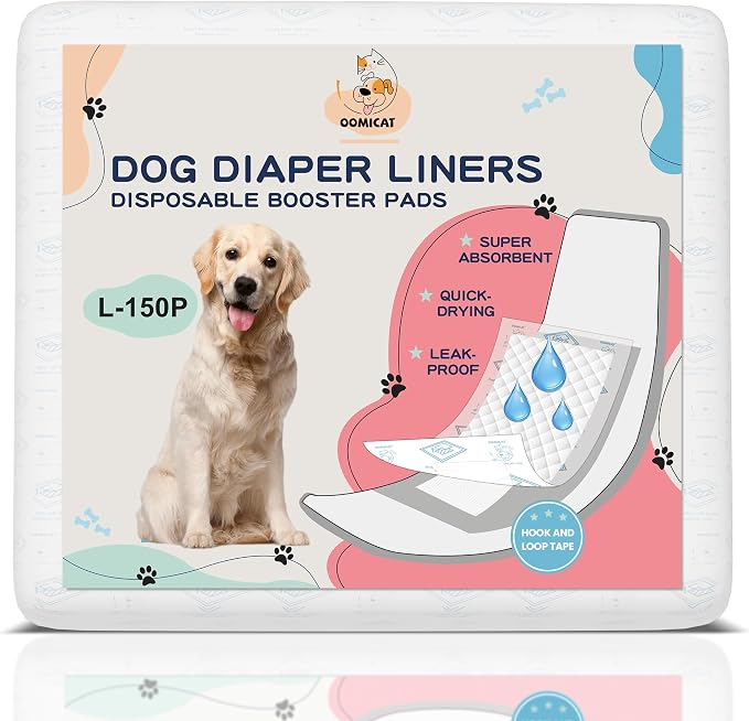 Dog Diapers Liners Large, 130 Ct, Super Absorbent Diaper Pads for Male and Female, Hook-and-Loop Tape Design Design, Super-fit & No Shifting, for Dog Period Diapers Belly Bands