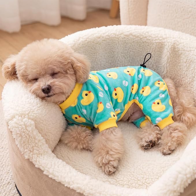 XPUDAC Dog Pajamas for Small Dogs, Velvet Onesie Dog Recovery Suit, XL | Stretchy, Soft, Duck Patten, Adjustable, Warm, Breathable, Sleepwear, Post Surgery, Anti-Shedding, All Seasons