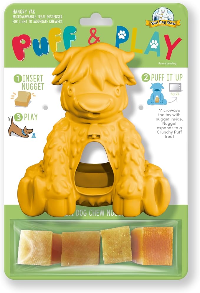 Yeti Puff & Play Interactive Dog Toy, Nugget Treat Dispenser, Yellow Yak