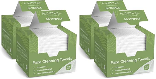 PLANTIFIQUE Disposable Face Towels XL 10"x12" - 100% Biodegradable Viscose Facial Towelettes for Women Skin Care - Toallas para la Cara Desechables, 100 Count (Pack of 2)