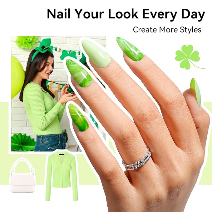Green Nail Polish, Spring Summer Olive Teal Natural Green Shade Nail Polishes for Fingers & Toenails, Quick Dry, Non Gel, Rich in Castor Oil, Nail Art DIY at Home St. Patrick's Day Gift