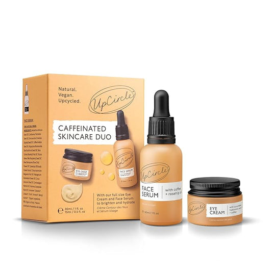 UpCircle Caffeinated Duo – Our Face Serum and Eye Cream Duo – Vitamin C, Hyaluronic Acid + Coffee Oil – Evens Skin Tone, Reduces Puffiness + Dark Circles – Vegan