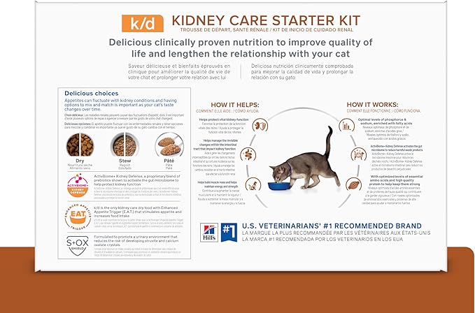 Hill's Prescription Diet k/d Kidney Care Cat Food Starter Kit Variety Pack | #1 Veterinarian Recommended, 5.25 oz. Dry Food (2), 5.5 oz. Cans (2), 2.9 oz. Cans (4)