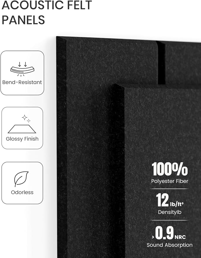 Fluxynara 48" x 36" Large Felt Bulletin Board, Black | 12 Pack Cork Board Alternative with 60 Safe Adhesive Tabs, Pin Boards for Wall Decor, Home, Office, Classroom,Dorm