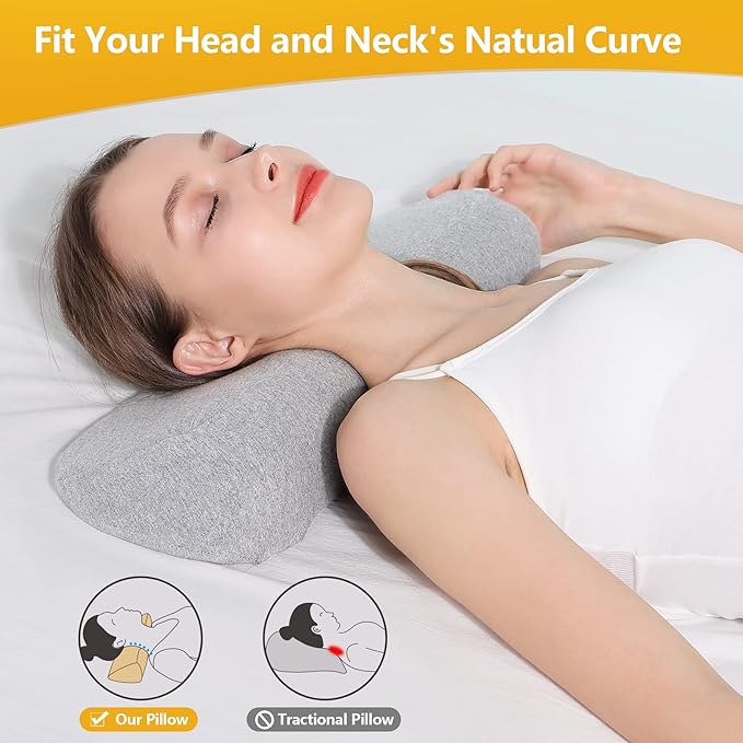 Cervical Neck Pillows for Pain Relief Sleeping, Memory Foam Neck Bolster Pillow for Stiff Pain Relief, Neck Support Pillow Neck Roll Pillow for Bed Pillow (Light Grey)
