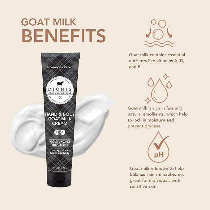 Dionis Goat Milk Hand & Body Cream Cedarwood & Sea Salt 3.3oz (Pack of 1)