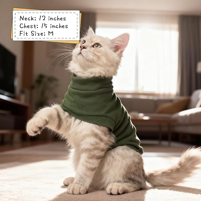 Cat Sweater Warm Fleece Pet Clothes for Cats Only | Soft Cat Vest Puppy Hoodie Coat, Fall Cold Winter Sweatshirt Pullover Clothing also for Small Dogs, Army Green S