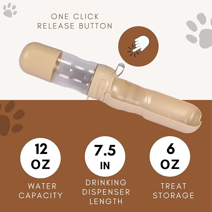 2-in-1 Portable Pet Water Bottle with Treat Storage, BPA-Free Leak-Proof Travel-Friendly Dog & Cat Hydration Dispenser for Walks