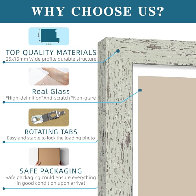 Hongkee 4x6 Picture Frame Set of 4, Made of Real Glass and Sage Green Wooden Frame, 4 by 6 Photo for Wall or Tabletop - Display Picture 3.5x5 with Mat or 4x6 Without Mat