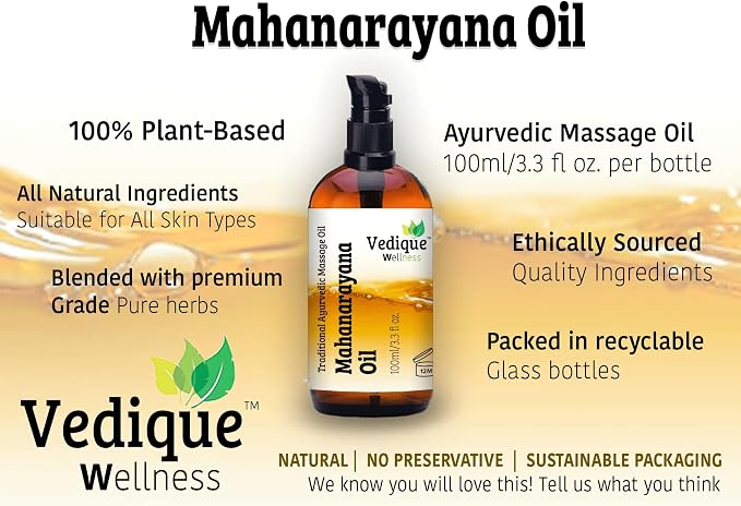 VEDIQUE Remedies Mahanarayana Oil | 100ml (3.38 fl oz) | Over 50 Herbs | Classical Ayurvedic Massage Oil for Muscles & Joints | Vata Balancing | All Natural