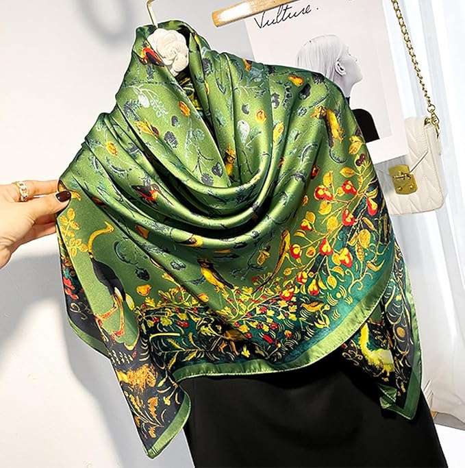 K-Elewon Large Square Scarf 43" Silk Scarf Fashion Scarves Silk Feeling Hair Wrapping Scarfs Night Sleeping Headscarf