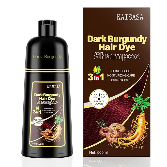 KAISASA Hair Dye Shampoo 3 in 1, Hair Color Shampoo for Women and Men, Hair Dye to Gray Hair, Herbal Ingredient Shampoos for Hair Coverage 500ml (Dark Burgundy)