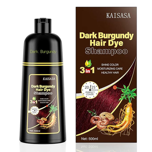 KAISASA Hair Dye Shampoo 3 in 1, Hair Color Shampoo for Women and Men, Hair Dye to Gray Hair, Herbal Ingredient Shampoos for Hair Coverage 500ml (Dark Burgundy)