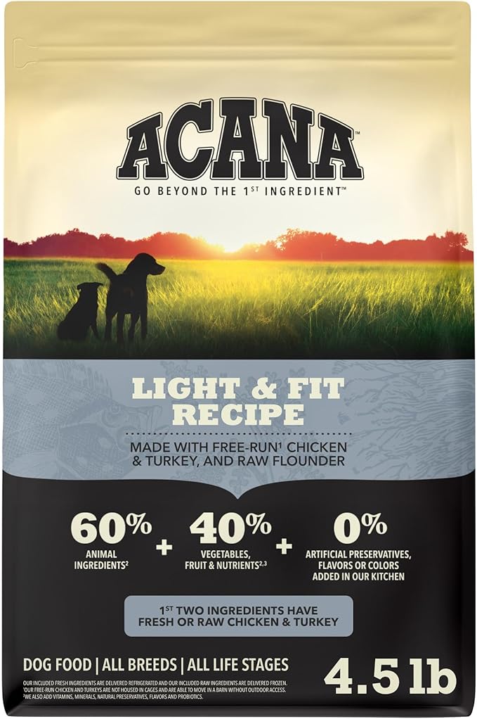 ACANA Grain Free Dry Dog Food Light & Fit Recipe 4.5lb Bag | Weight Management, High Protein, Made in the USA, Global Quality Ingredients