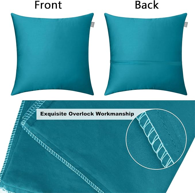 4-Pack 100% Cotton Comfortable Solid Decorative Throw Pillow Case,Thmyo Square Cushion Cover Pillowcase Sublimation Blank Pillow Covers DIY Throw Pillowcase for Sofa(18x18 inch/ 45x45cm,Lake Blue)
