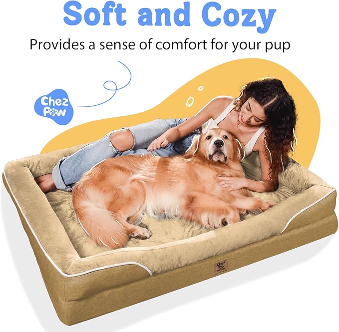Waterproof Orthopedic XL Dog Bed for Large and Extra Large Dogs | Egg Crate Foam, 4-Sided Bolster Support, Waterproof Liner, Non-Slip Bottom, Machine Washable Cover, 42 x 30 Inch