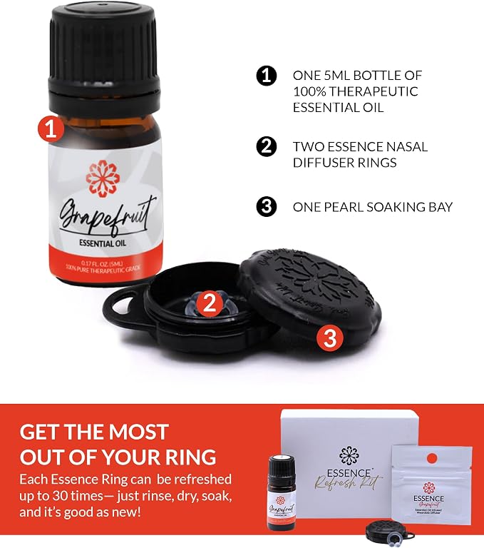 Essence Wearable Aromatherapy Nasal Diffuser – Grapefruit Essential Oil Nose Ring Silicone Inhaler for Stress & Mood Support - Made in USA & Travel-Friendly