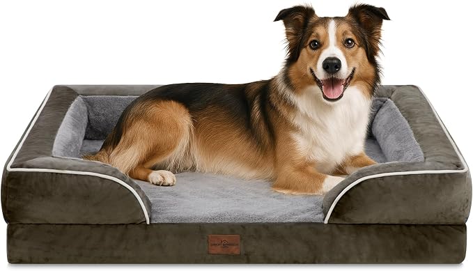 Comfort Expression Waterproof Orthopedic Dog Beds for Large Sized Dog | Supportive Egg Crate Foam Large Pet Bed with Removable Bolsters, Dog Couch with Washable Cover & Non-Slip Bottom, 38x25 Inch