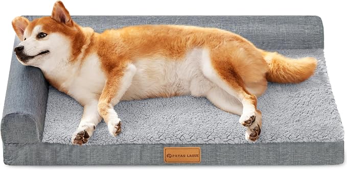 Patas Lague Orthopedic Medium Dog Bed Washable Pet Sofa Bed 30''X20''Grey | 2-Sided Bolster Egg-Crate Foam Dog Couch Medium Size Dogs, Waterproof Removable Washable Cover, Nonskid Bottom Pet Crate Mat