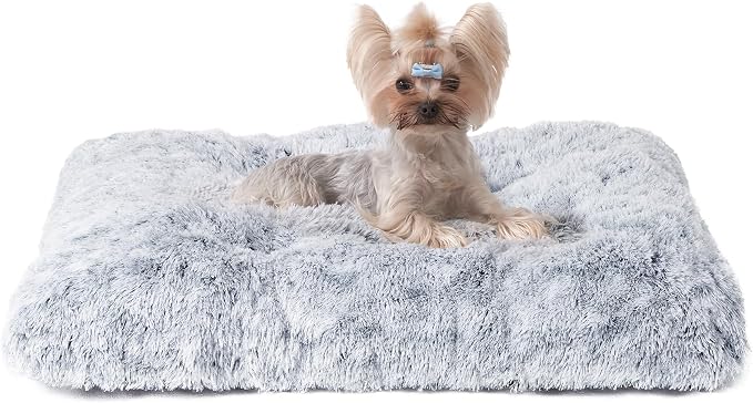 EHEYCIGA Fluffy Dog Crate Bed for Small Dogs, Plush Crate Pad, Grey | Calming Anti Anxiety Small Dog Bed, Washable Soft Warm Faux Fur Crate Mat with Non-Slip Bottom