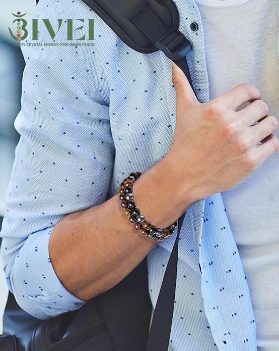 Bivei Natural Gemstone Semi Precious Healing Crystals Handmade Stretchy Round Beads Bracelet,Stocking Stuffers for Women Enhance Positive Energy
