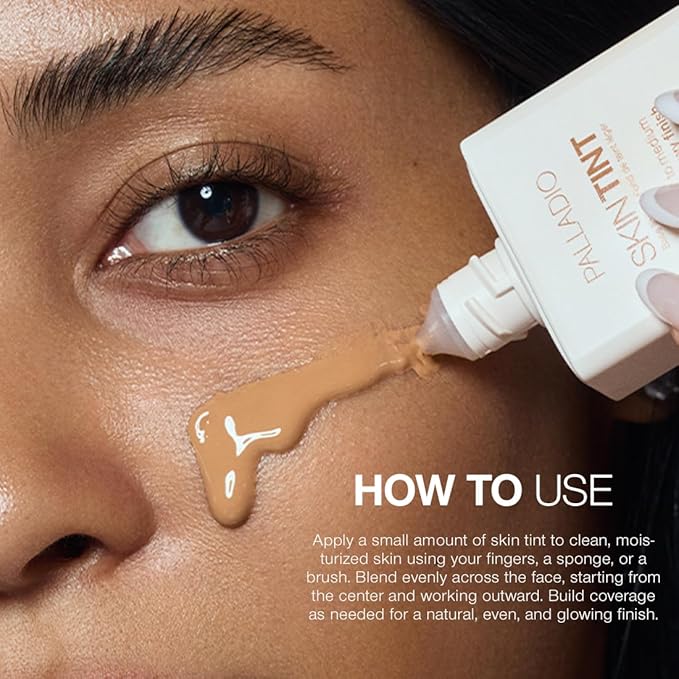Palladio Skin Tint with Aloe, Niacinamide and Hyaluronic Acid, Sheer to Medium Coverage, Glowy Finish, Brightening and Blurring Lightweight Foundation Makeup (Dark Caramel)