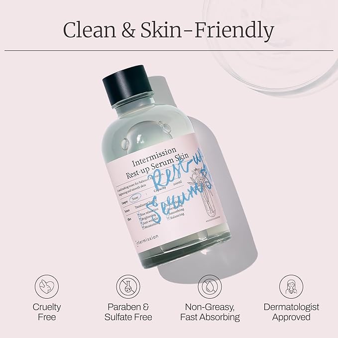 Intermission Rest-Up Serum Skin – Hydrating Toner + Serum All-in-One, CHEMOCICA™ 800,000 ppm, Cica Complex with Centella Asiatica, Hyaluronic Acid & Ceramide, Lightweight Facial Skincare (6.76 Ounce)