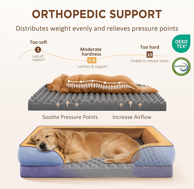 Comfort Expression Orthopedic Dog Beds for Large Sized Dog with Bolster | Waterproof Dog Couch Bed with Washable Cover & Non-Slip Bottom, Supportive Egg Crate Foam Large Pet Bed, 36x27 Inch
