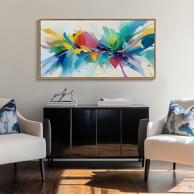 Large Framed Colorful Abstract Wall Art for Living Room, Horizontal 30x60 | Multicolor pictures, Canvas Prints, Bright modern paintings, Artwork for walls, Wall decor for bedroom dining room hallway