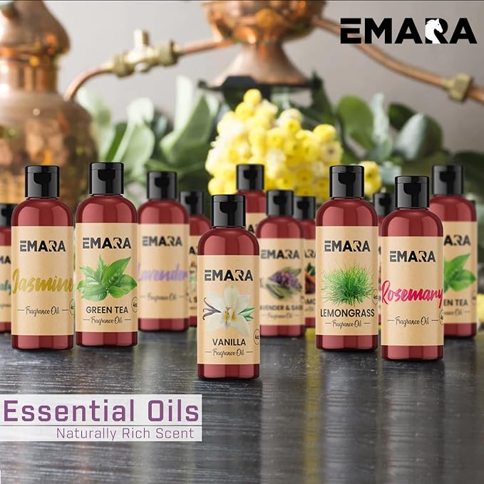 EMARA All Natural Herbal Jasmine Essential Oil for Diffusers, Skin Care, Aromatherapy Fragrance Oil, Organic Therapeutic Grade 15 mL (1/2 fl oz)