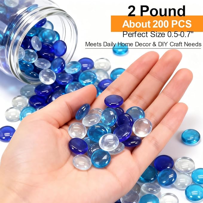 Mini Glass Gems Flat Bottom Marble Beads for Vase Aquarium Fish Tank | Mixed Color Decorative Glass Stones Vase Filler For Planter Crafts Home Art Decoration (2 Pounds)