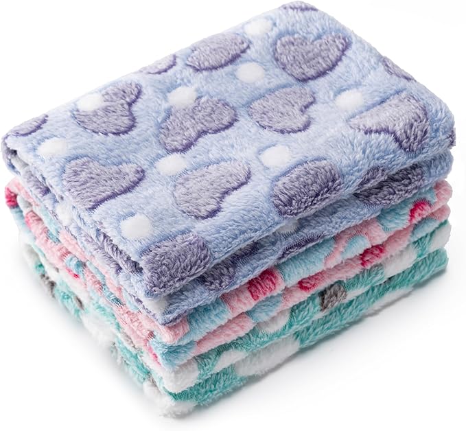 1 Pack 3 Blankets for Dog Puppy Cat (Medium 30x20'', Purple, Pink, Green) | Super Soft Fluffy Premium Fleece Pet Blanket Flannel Paw Printed Throw