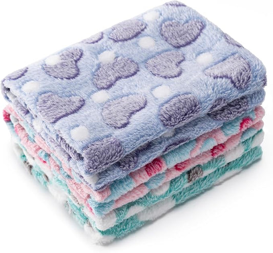 1 Pack 3 Blankets for Dog Puppy Cat (Small 23x16'', Purple, Pink, Green) | Super Soft Fluffy Premium Fleece Pet Blanket Flannel Paw Printed Throw