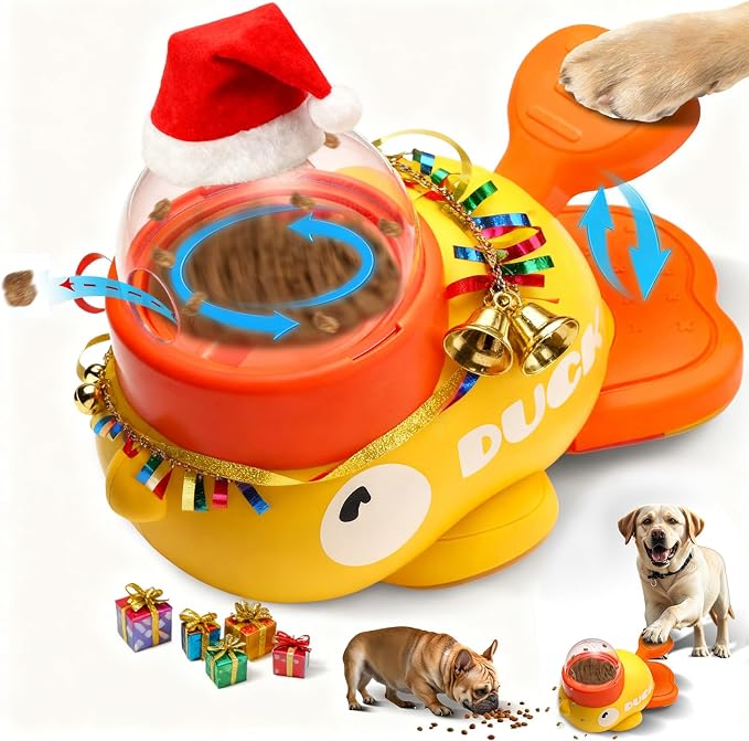 Duck Dog Slow Feeder Puzzle Toy, 3 Adjustable Openings, Treat Dispenser | Fits different kibble sizes with 3 adjustable openings to encourage slower eating, mental stimulation, and interactive play