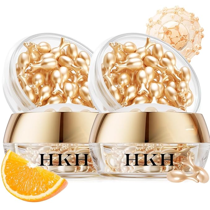 HKH Vitamin C Super Serum for Face - Anti Aging Skincare Vitamin E Serum Capsules with Niacinamide Vit C Oil for Women - Even Tone - Moisturise Skin Smooth Wrinkles - Travel-Friendly (76 Capsules)