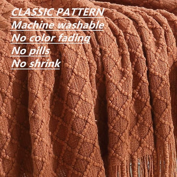 CREVENT Home Farmhouse Decor Rustic Couch Sofa Chair Bed Throw Blanket, Soft Warm Light Weight for Travelling in Spring Summer (50''X60'' Caramel/Rust/Burnt Orange)