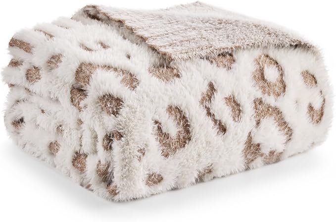 Snuggle Sac Leopard Luxury Faux Fur Throw Blanket for Couch,Ultra Soft Cozy Plush Fluffy Blanket for Sofa Bedroom Living Room,Beige Leopard,50x60 inches